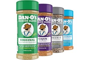 Dan-O's 4 Bottle Seasoning Set, Small Bottles, 4 Pack, Includes Original, Preem-O, SEA-soning and Cajun Seasonings, Sugar Free, Zero Calorie, Use this Seasoning Kit to Craft a Marinade, Rub or Sauce