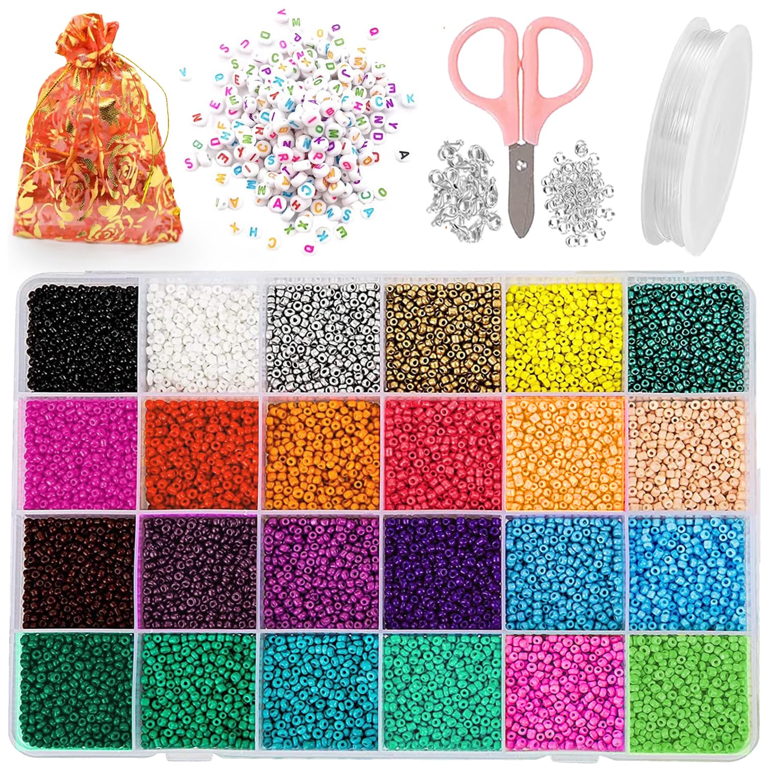 ZFYQ DIY Jewelry Making Beads, 2mm 24 Colors Mini Colorful Beads for Bracelets, Necklaces, Jewelry Handicrafts Making