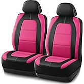 Road Comforts Car Seat Cover, Leather Car Seat Covers, Front Low Back Sport Seat Covers, Airbag Compatible, Universal Fits for Most Cars (Hot Pink