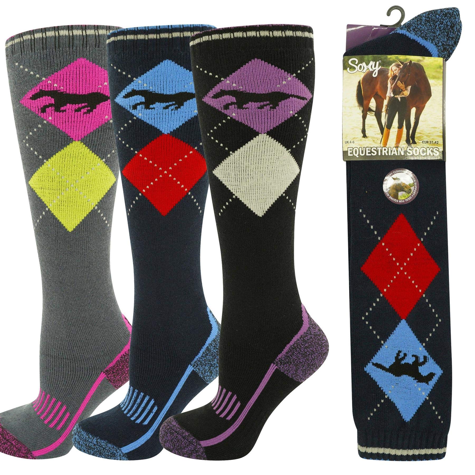 SX173 - Ladies Equestrian Socks - Pack of 3- Size 4-6
