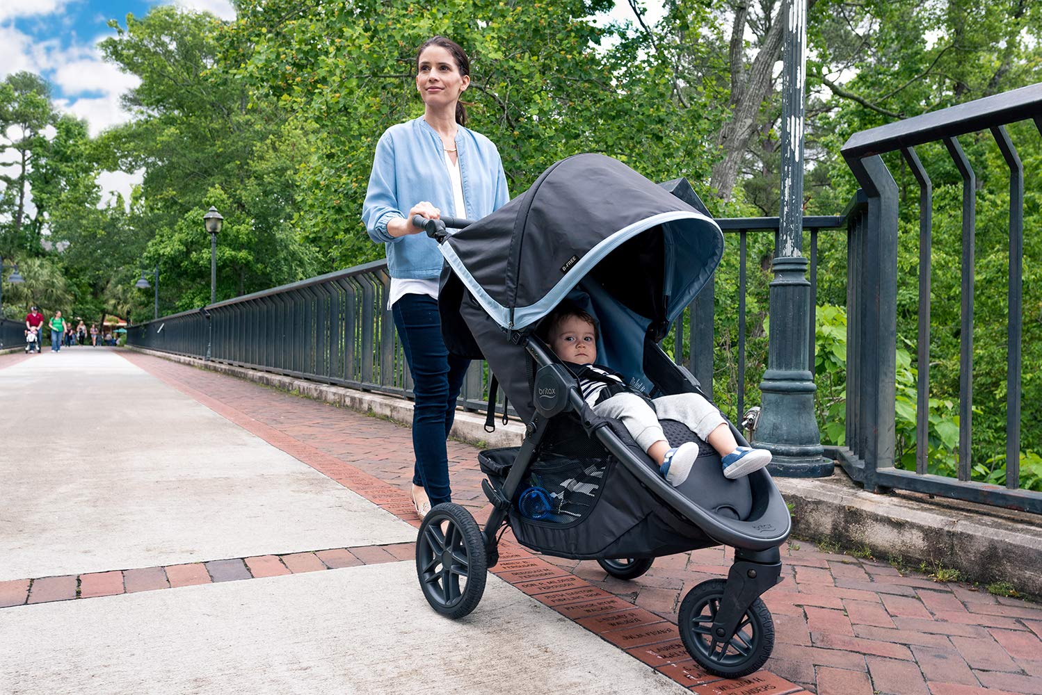 Britax B-Free Stroller, Midnight - All Terrain Tires, Adjustable Handlebar, One Hand Fold, Large UV50 Canopy
