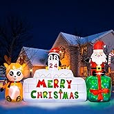 10 Ft Christmas Inflatables Outdoor Decorations Countdown Xmas Blow Up Yard Decorations, Reindeer Santa Inflatables Built-in Rotating Colorful LED Lights Xmas Holiday Party Lawn Decor