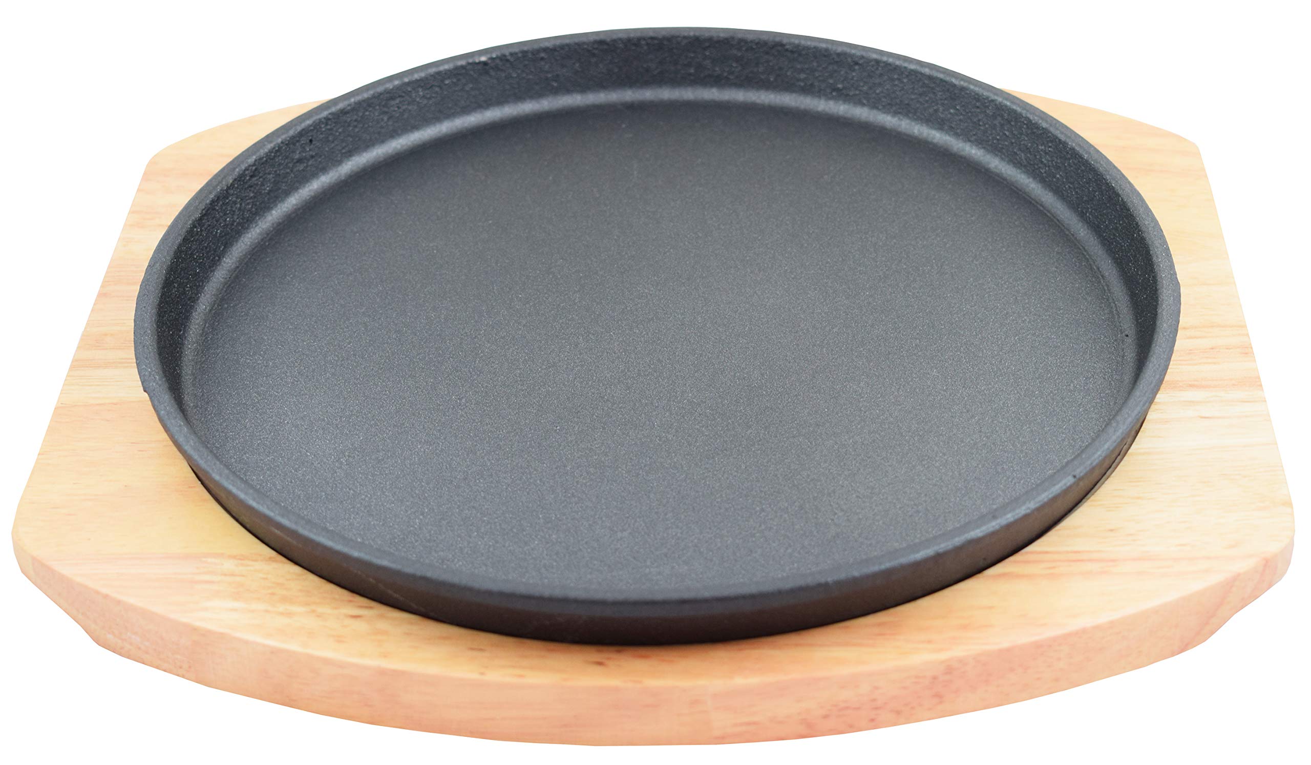 Photo 1 of SUNRISE Round Cast Iron Set W/Rubber Wood Underliner For Making Pizza, Sizzling meat (11.80")