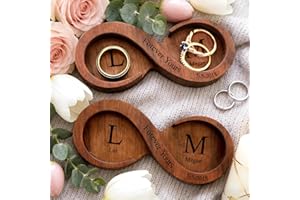 UIDMEN Personalized Infinity Ring Dish, Walnut Wood Ring Tray, Engagement Ring Holder, Wedding 5th Anniversary Bridal Shower 