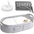 J&Joo Baby Changing Basket - Wipeable & Waterproof Pad Cover, Portable, Changing Table Topper, Changing Pad for Dresser, Cotton Rope Baby Basket, Changing Mat, Gift for Baby Shower (Gray/Pockets)