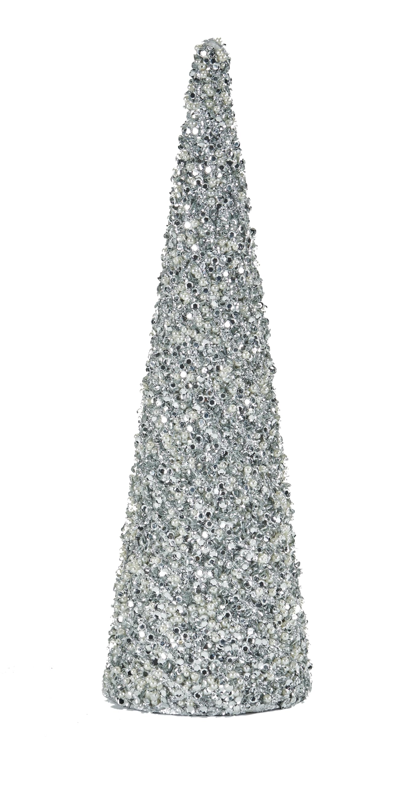Photo 1 of 17.7" Glitter Bead and Sequin Artificial Tabletop Christmas Tree, Silver