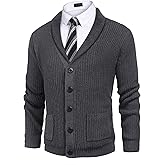 COOFANDY Men's Shawl Collar Cardigan Sweater Slim Fit Cable Knit Button up Sweater with Pockets