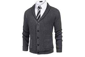 COOFANDY Men's Shawl Collar Cardigan Sweater Slim Fit Cable Knit Button up Sweater with Pockets