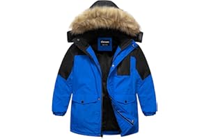 Chrisuno Boy's Med-length Parka Winter Coat Waterproof Outwear Ski Snow Jackets Thick Padded Insulated Windbreaker