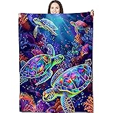 Underwater Sea Turtle Throw Blanket for Adults Kids, 50x60 in, Turtle Theme Flannel Blankets for Bedroom, Couch, Travel, Home Decor, Fuzzy Soft Cozy Warm Gifts