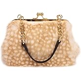 Fosrion Genuine Rabbit Fur Kisslock Handbag – Small Size, Multiple Patterns & Colors