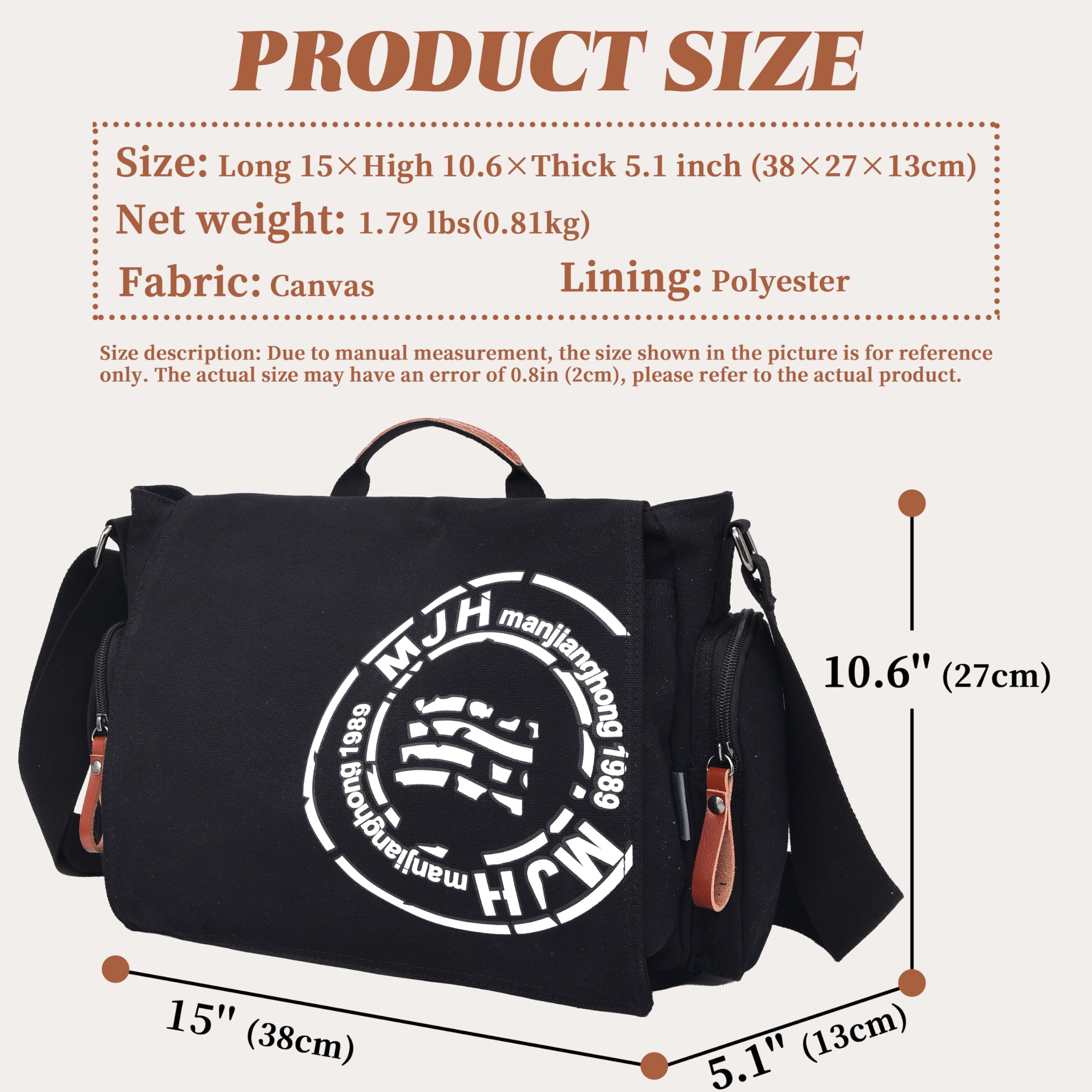 FSD.WG Satchel Messenger Bag for Men Canvas,Travel Shoulder bag 13,5 Zoll Laptop Bags Bookbag, schwarz, Large 7