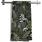 Nipil Vintage Green Botanical Floral Kitchen Towels, Dark Cottagecore Fern Leaf Decorative Dish Tea Towels, Dark Green Floral Botanic Hand Towels for Kitchen Bathroom Decor, 16x24 Inch
