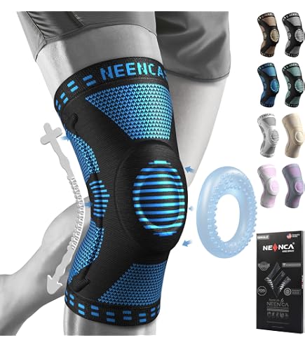 Genouillère De Compression Réglable - Pour Sport, Arthrose, Randonnée - Taille L, Unisexe, Noir/bleu
