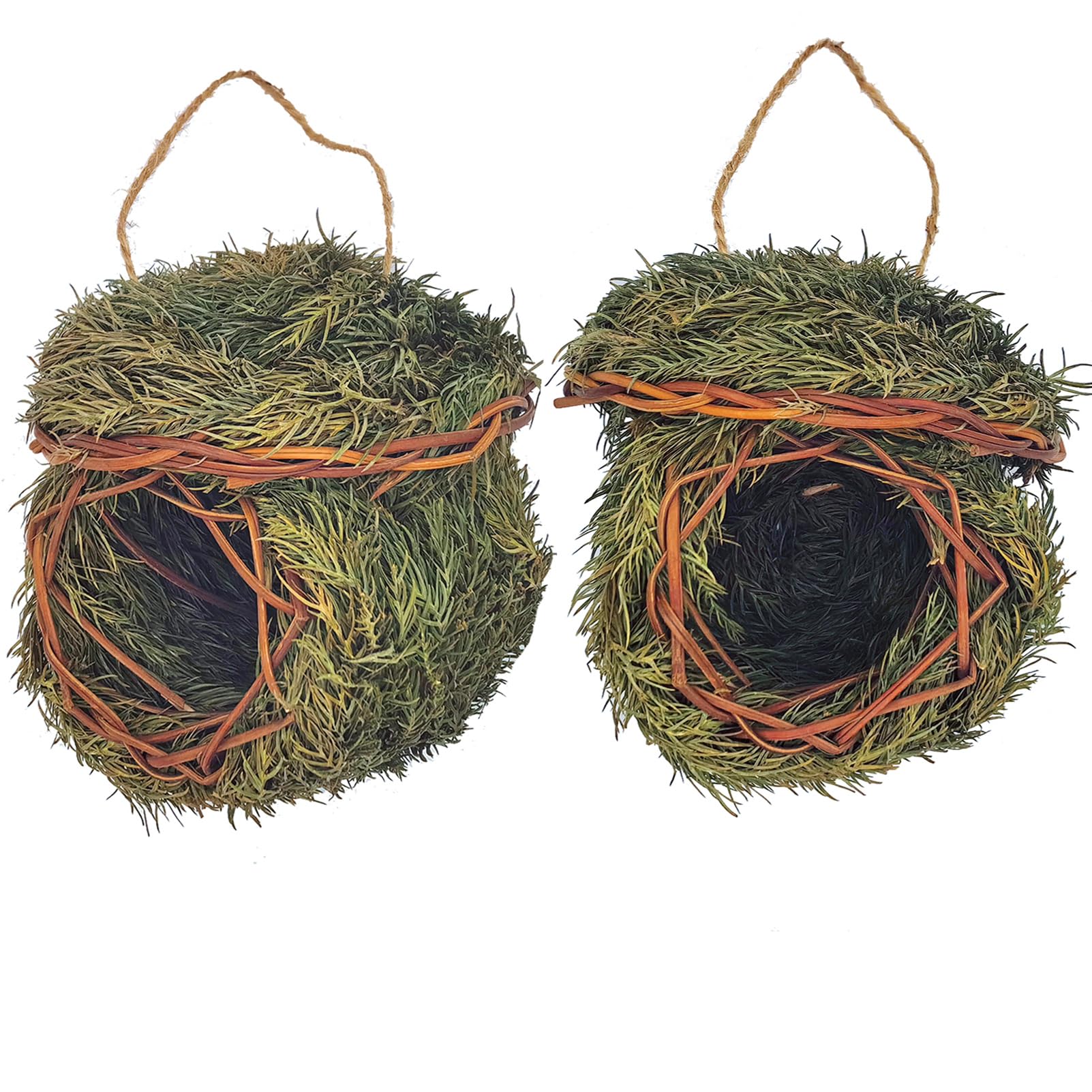 View 1 of 2 Pack Green Grass Birdhouse for Outside Garden Decoration Hanging Bird Hut Bird Nest Cozy Resting Place for Wild Birds (About 3.5-4.5inch)