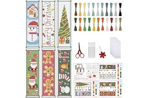 FREEBLOSS 6 Set Cross Stitch Bookmark Counted Cross Stitch Kit with 6 Different Christmas Patterns Embroidery Kit with Instruction DIY Bookmark Kit for Gift Adults 8''x2.4''