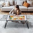 Doerpuz Puzzle Table 1500pcs, Metal & Plastic Frame, 4 Drawers, U-Shaped Legs, Grey & Black, 15.35 Inch Height