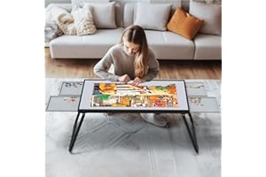 Doerpuz Puzzle Table 1500pcs,Foldable Puzzle Table for Storage with 4 Drawers, Metal & Plastic Frame,U-Shaped Legs, Grey & Black, 15.35 Inch Height