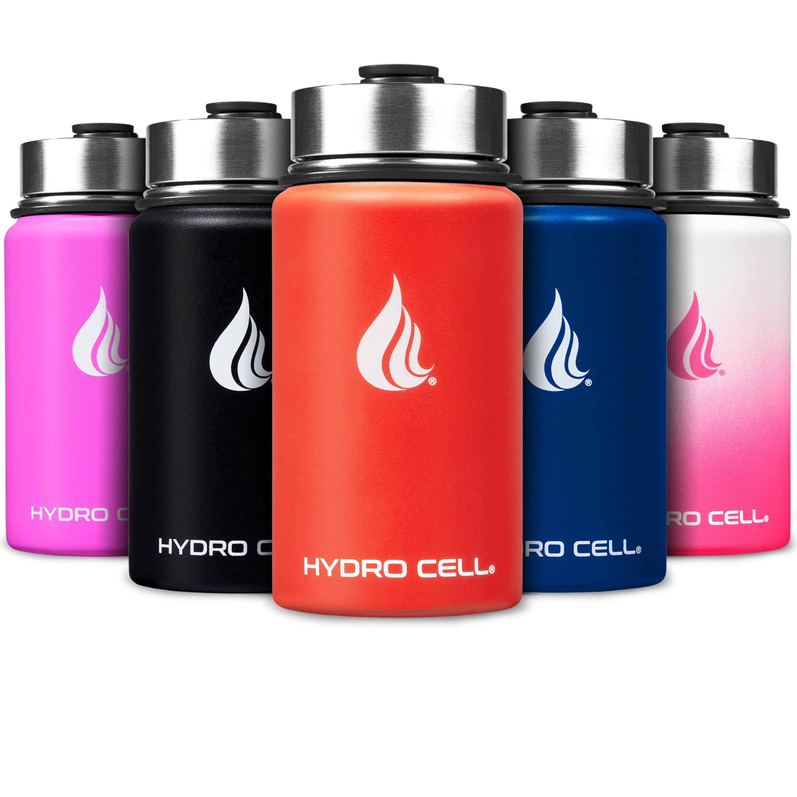 HYDRO CELL Stainless Steel Water Bottle w/Straw & Wide Mouth Lids (40oz 32oz 24oz 18oz) - Keeps Liquids Hot or Cold with Double Wall Vacuum Insulated Sweat Proof Sport Design (Mandarin 14oz)