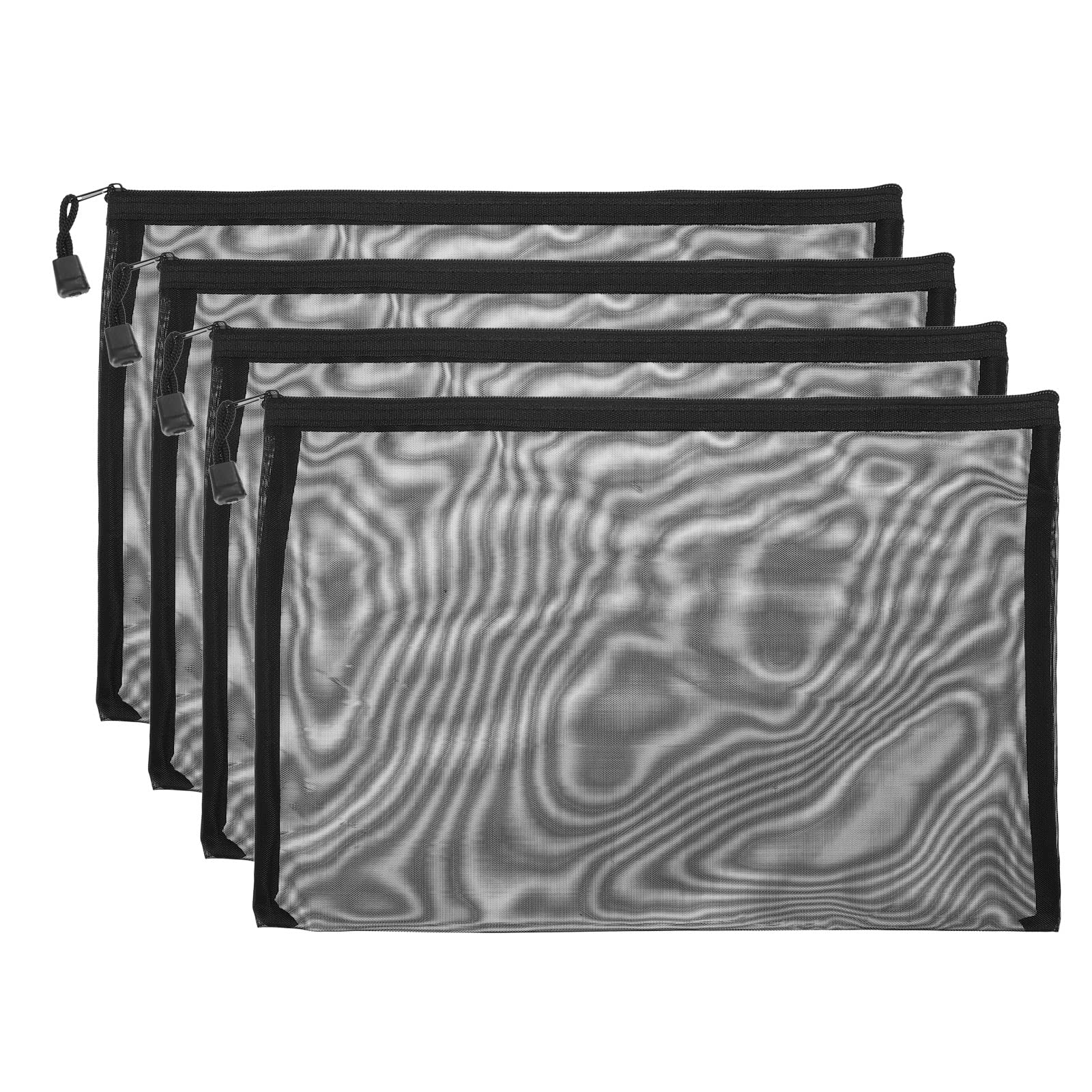 PATIKIL Mesh Zipper Bags, 4 Pack Nylon A5 Size Pen Pencil Travel Cases Toiletry Cosmetic Makeup Pouches Zipper Files Purse Organizer for Office, Black