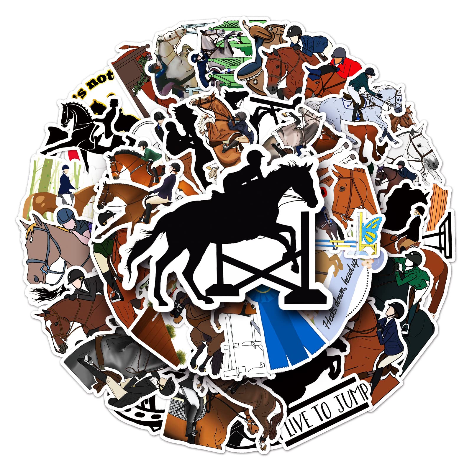 50Pcs Horsemanship Stickers Laptop Car Scrapbook Phone Skateboard Suitcase Luggage Bike Horse Stickers Vinyl Waterproof Aesthetic Personalised Stickers for Teens Boys Girls Adults Children