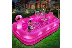 STAROCEAN Inflatable Pool with Lights, Solar Flamingo Swimming Pool for Kids,Adults Inflatable Blow up Pool, Large Kiddie Pool,Durable Thickened Kids Pool for Backyard,Outdoor,100"X63"X20"-Bright Pink
