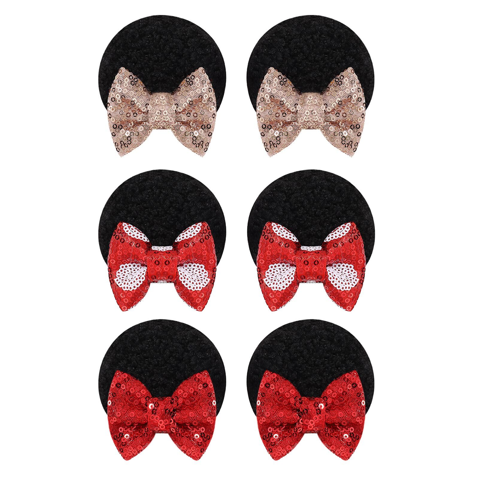 Photo 1 of 6Pcs Baby Girl Clips Mouse Ears Clips Bows with Sequin Polka Dot Bow Baby Hair Clips Bows for Girls