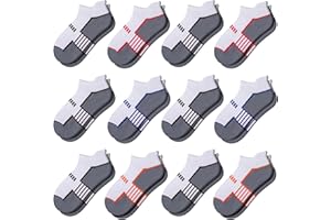 Comfoex 12 Pairs Boys Socks Ankle Low Cut Socks Athletic Half Cushioned Short Socks For Kids 4-6 6-8 8-10 Years Old