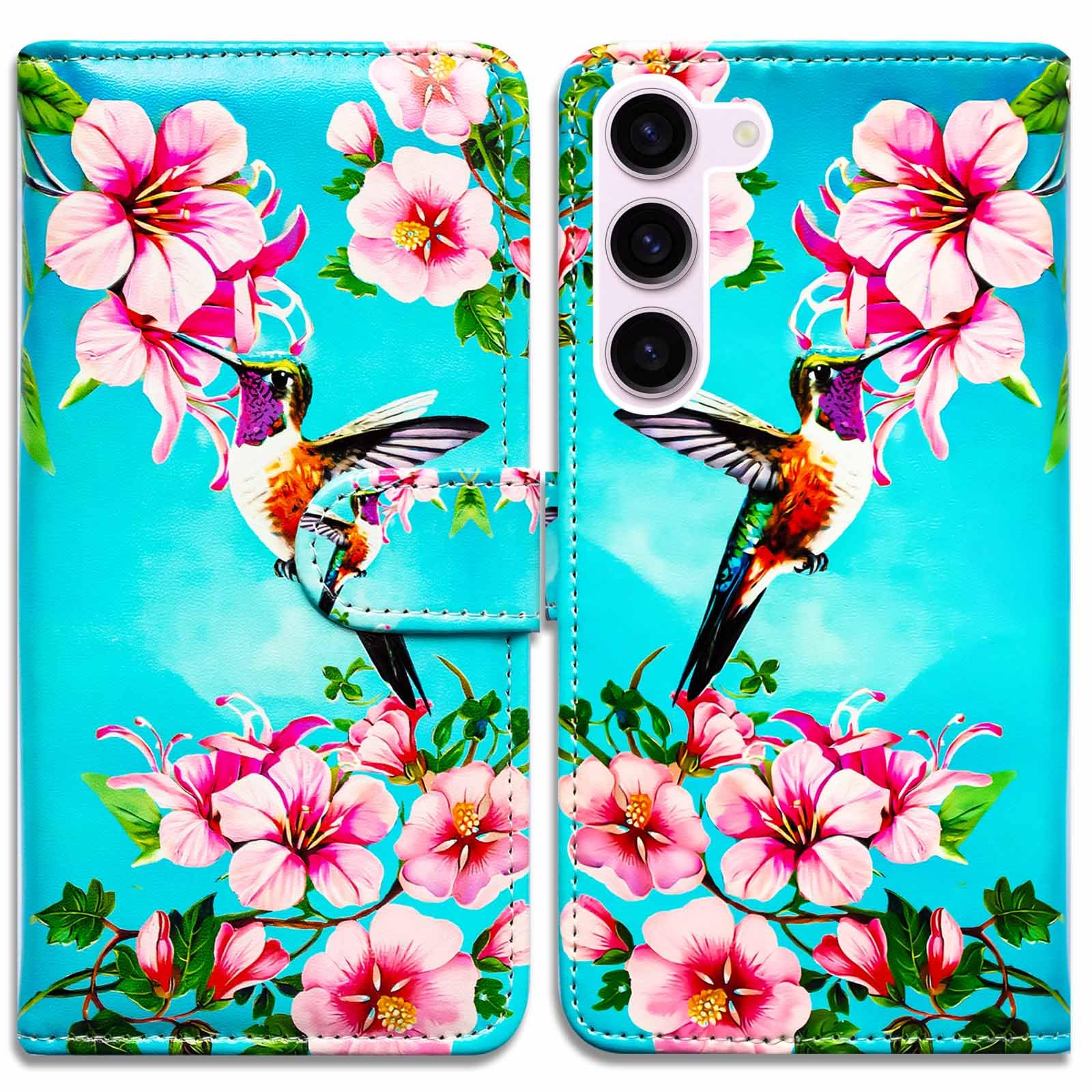 Photo 1 of Beaucov RFID Safe Case for Galaxy S24,RFID Blocking,Hummingbird Flowers Blue Leather Flip Phone Case Wallet Cover with Card Slot Holder Kickstand for Samsung Galaxy S24