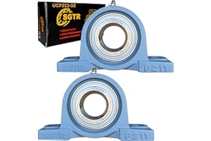 SGTR (2 Pack) Heavy Duty UCP211-32 Pillow Block Bearing, 2 inch Bore, Self-Alignment, Industrial Grade, Super Protective Seal, Chrome Steel Bearing Units, Solid Cast Iron Units