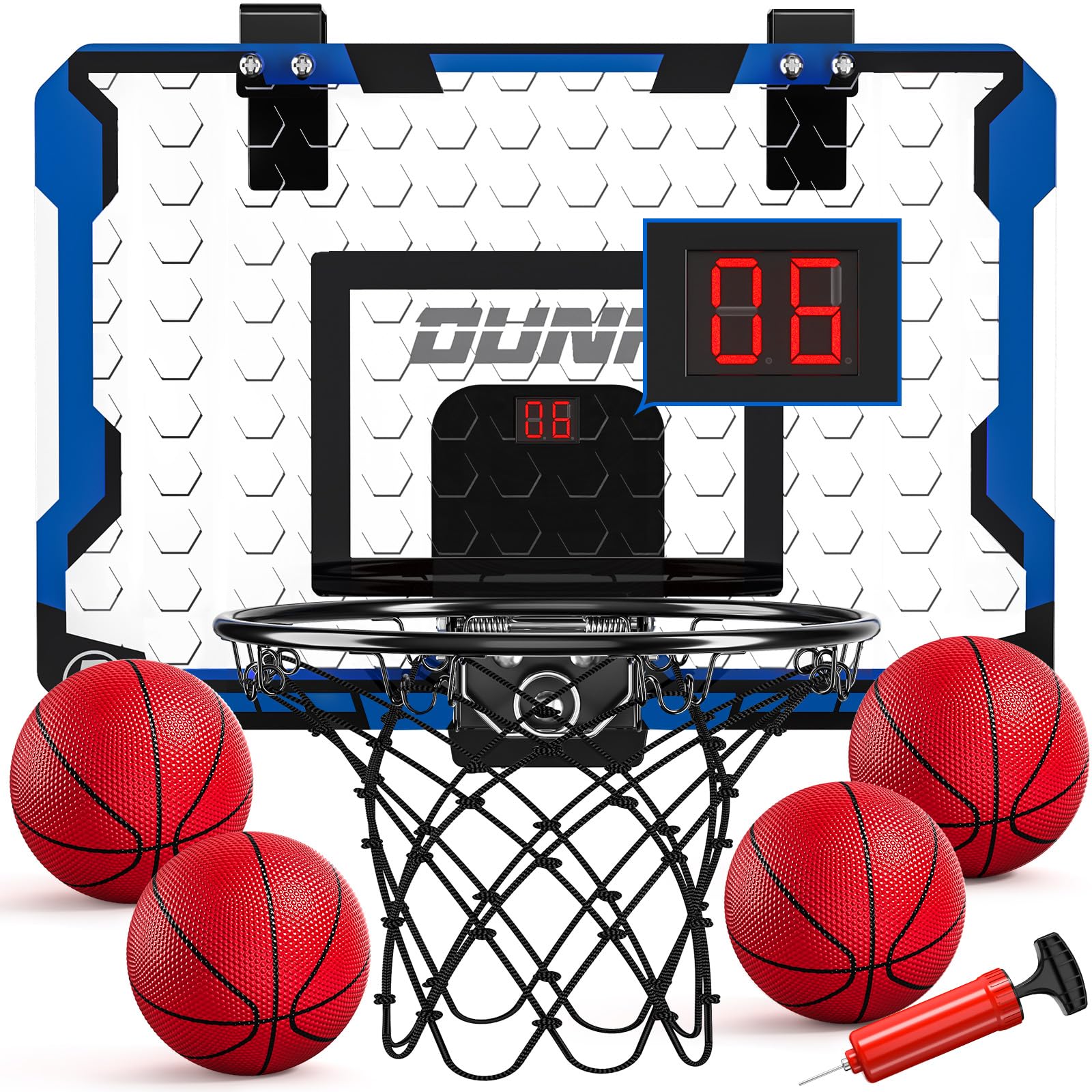 TEMI Indoor Basketball Hoop for Kids, Indoor Over The Door Mini Basketball Hoops, Mini Hoop with Electronic Scoreboard & 4 Balls, Basketball Toys for 3 4 5 6 7 8 9 10 11 12 Year Old Boys