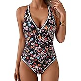 B2prity One Piece Swimsuit for Women Tummy Control Ruched Bathing Suit Push Up Tie Back Swimwear Shell Stitched