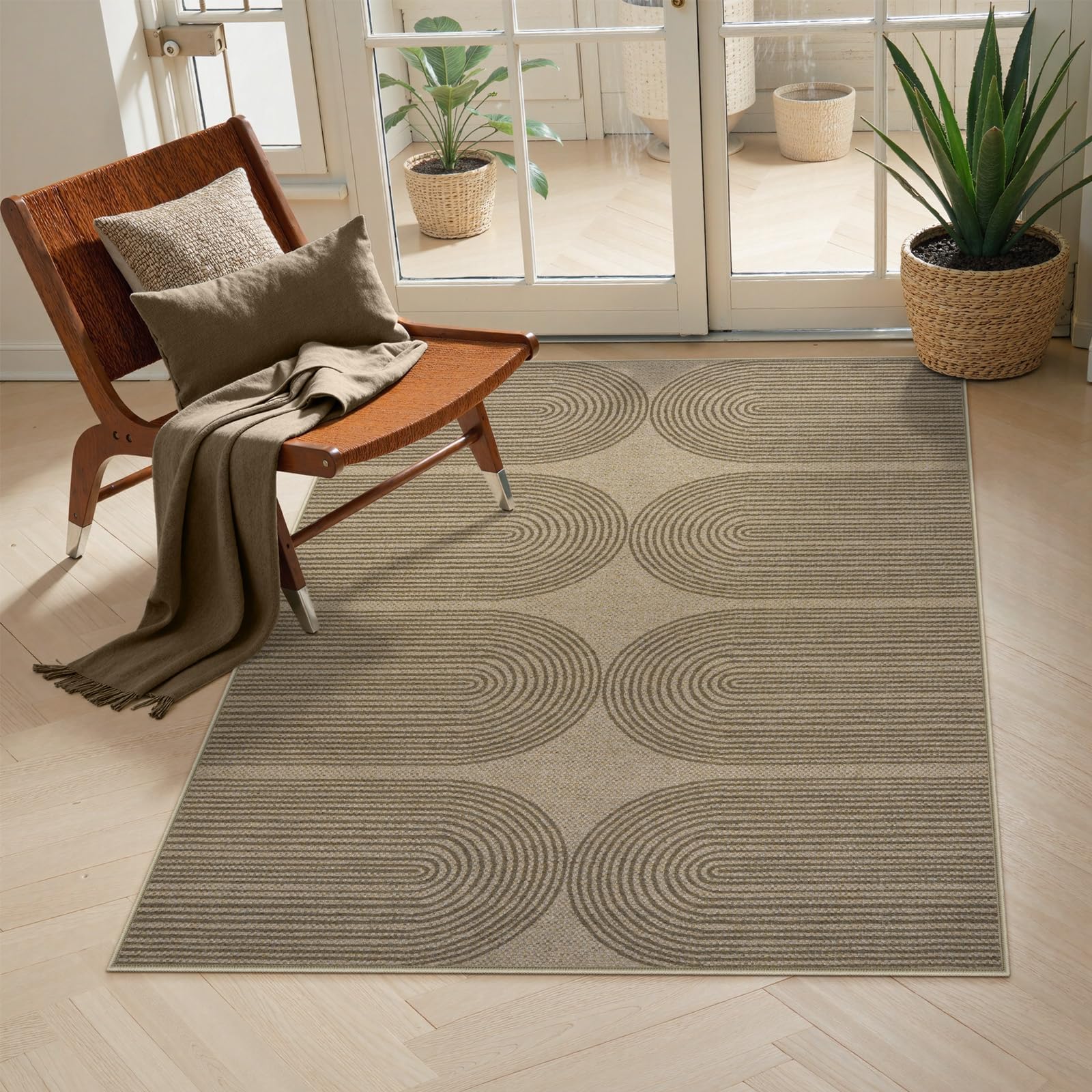 Photo 1 of LIVEBOX Modern Rainbow Easy Jute Rug, 3x5 Outdoor Patio Rugs Washable Rugs for Entryway Farmhouse Classroom Office Rug, Non Slip Indoor Door Mat Porch Carpet for Guestroom Decor (3'x5', Nature)