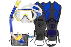 HH HHAO SPORT Kids Mask Fins Snorkel Set Snorkeling Packages, with Diving Mask, Snorkel, Adjustable Swim Fins, Mesh Bag, Anti-Fog Anti-Leak Snorkeling Gear for Kids for Snorkeling Swimming Diving
