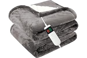 CUSHIOUS Heated Electric Twin Blanket, Soft Sherpa Flannel With Overheating Protection, 8 Hours Auto Off, 10 Fast Heating Levels for Home & Office, Machine Washable