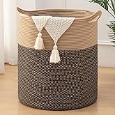 OIASKET Laundry Basket, 100L Large Laundry Hamper, Tall Woven Rope Storage Basket for Blanket Toys Pillows Towels, Baby Nursery Hamper Bin for Living Room, Bedroom (Black & Yellow)