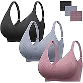 Angelhood Bras for Women Lace V Neck Seamless Wireless No Underwire Supportive Pushup Bralette Comfortable T Shirt Bra