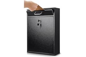 Yaocom Locking Mailbox with Key for Outdoor 16.2 x 11.2 x 4.7 Inches Large Wall Mount Mail Box with Lock Security Mail Drop Metal Collection Boxes Hanging Secure Postbox(Black)