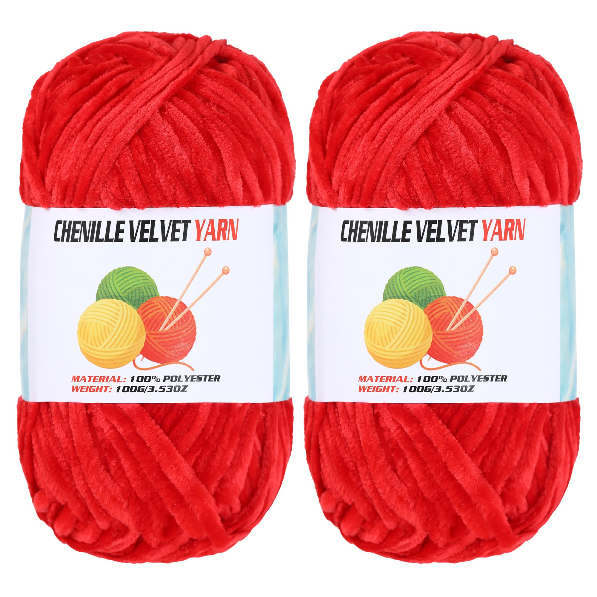 Photo 1 of 2 * 100g Velvet Chenille Chunky, Handcrafts Weaving Soft Chenille Yarn for Crocheting Clearance, Used for Making Baby Yarn Blanket, Clothes, Knitting Creations (Red)