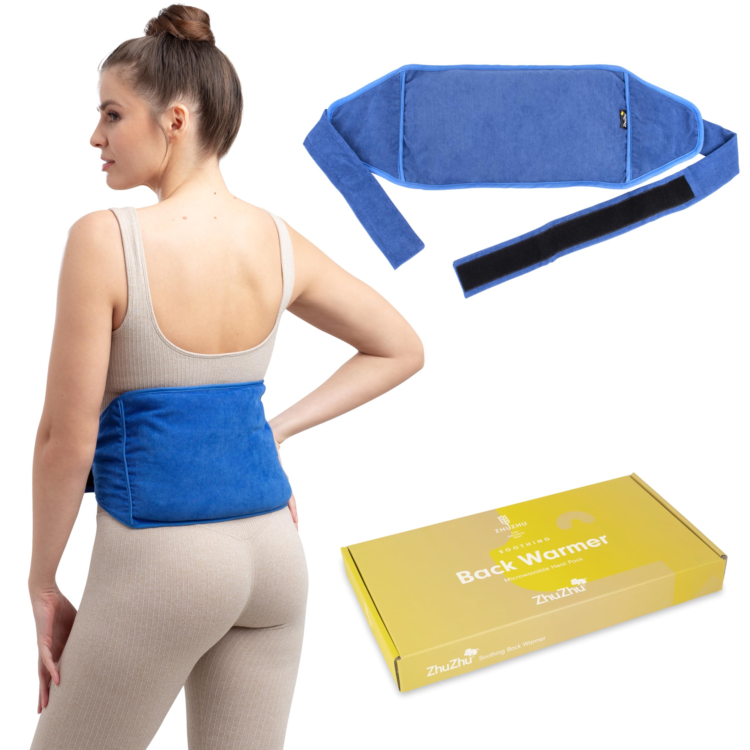 Zhu-Zhu Heat Pad for Back Pain Relief - Sciatica Pain Relief Products, Wheat Bags Microwavable with Belt Strap, Heat Therapy for Muscle and Joint Comfort, Unscented Wheat Bag Microwave Heat Pack