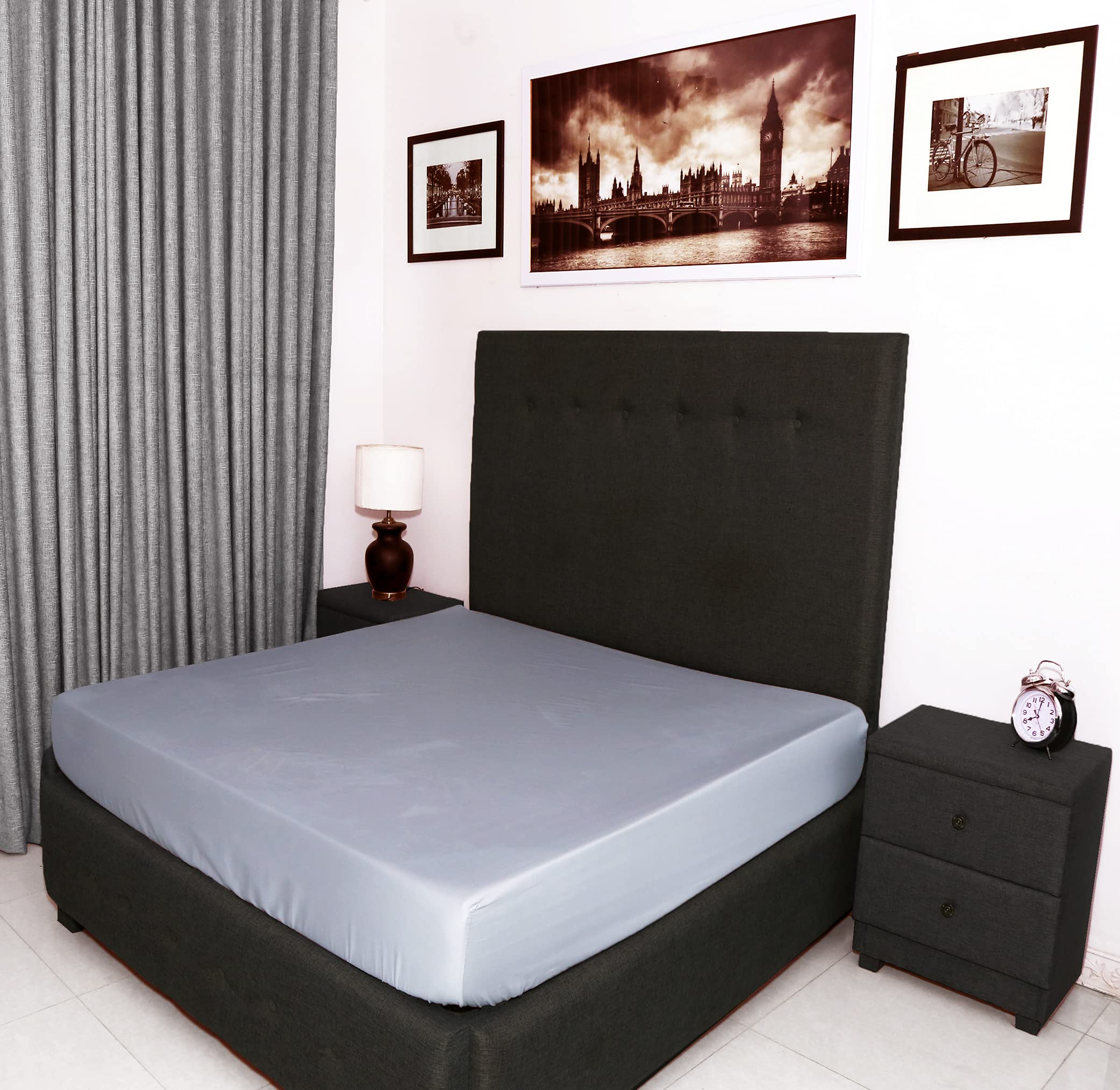 Bed Thread - Egyptian Cotton Super King Fitted Sheet, 400 Thread Count Long Staple Cotton Sateen Super King Bed Fitted Sheet Bed Sheet, Deep Pocket Silver Grey Fitted Sheet Bedsheets Super King