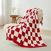 Snuggle Sac Red Checkered Valentine Blanket, Fluffy Faux Fur Ultra Soft Warm Microfiber Throw Blankets for Couch, Sofa, Chair, Bed, Red Checker, 50x60 inches