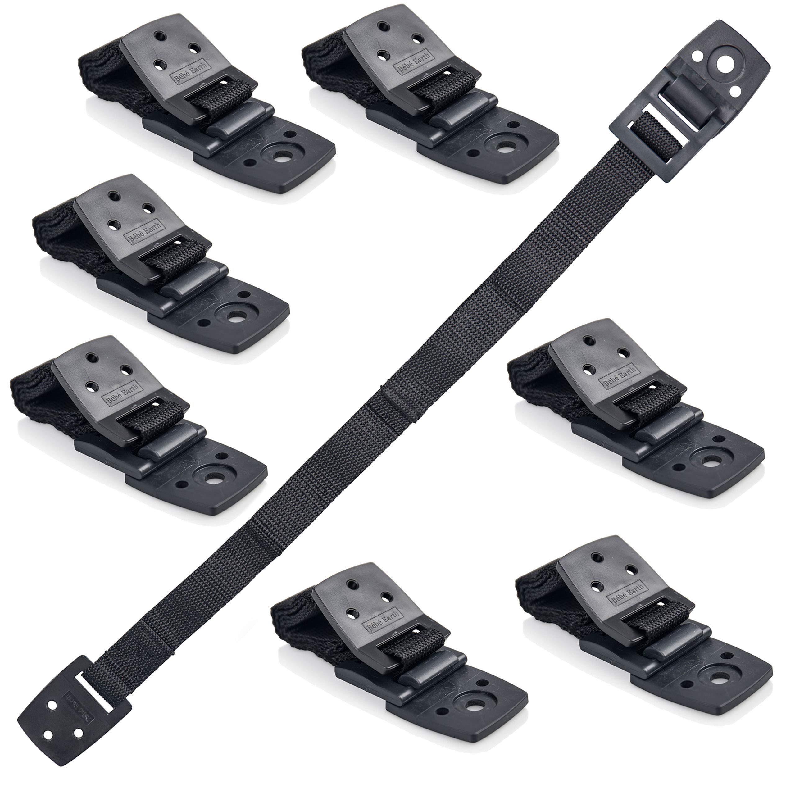 Bebe Earth Furniture Straps - Anti Tip Strap for Baby Proofing & Child Safety - 8 Pack of Adjustable TV & Wall Straps - Fixings to Anchor Shelves & Cabinets - Black