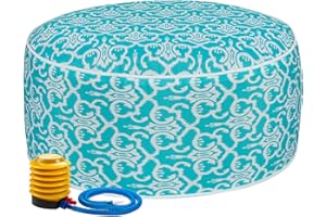 FUNHOME Inflatable Outdoor Ottoman with Air Pump,20"x9" Portable Patio Pouf,Water Resistant,Fade-Resistant,Round Blow Up Footrest Stools for Home Garden Camping Travel(Romantic Blue)