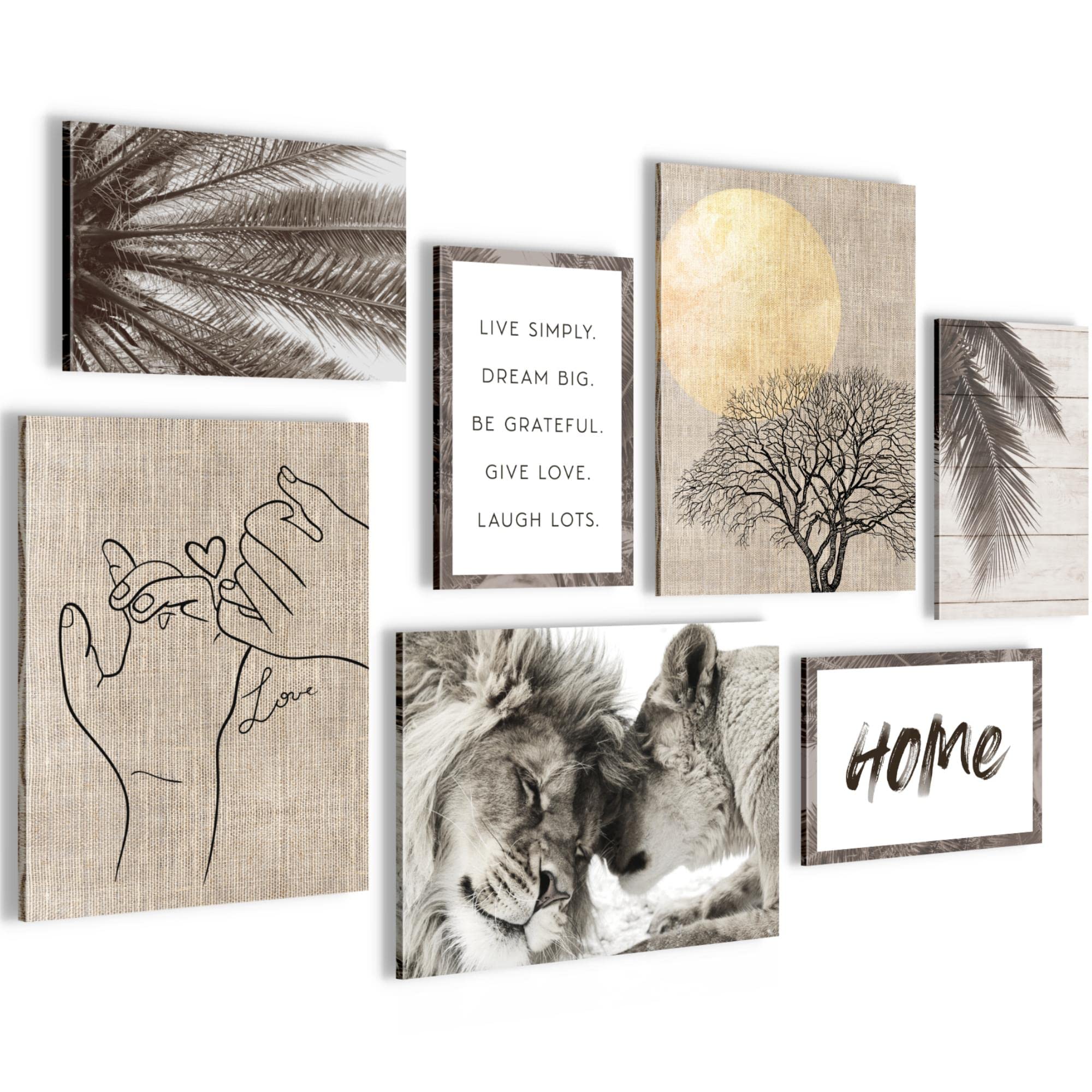 Novart Set of Canvas - Completely Ready to Hang - Pictures for Wall - Löwen Love - 7 Pieces - Living Room Bedroom N018571a