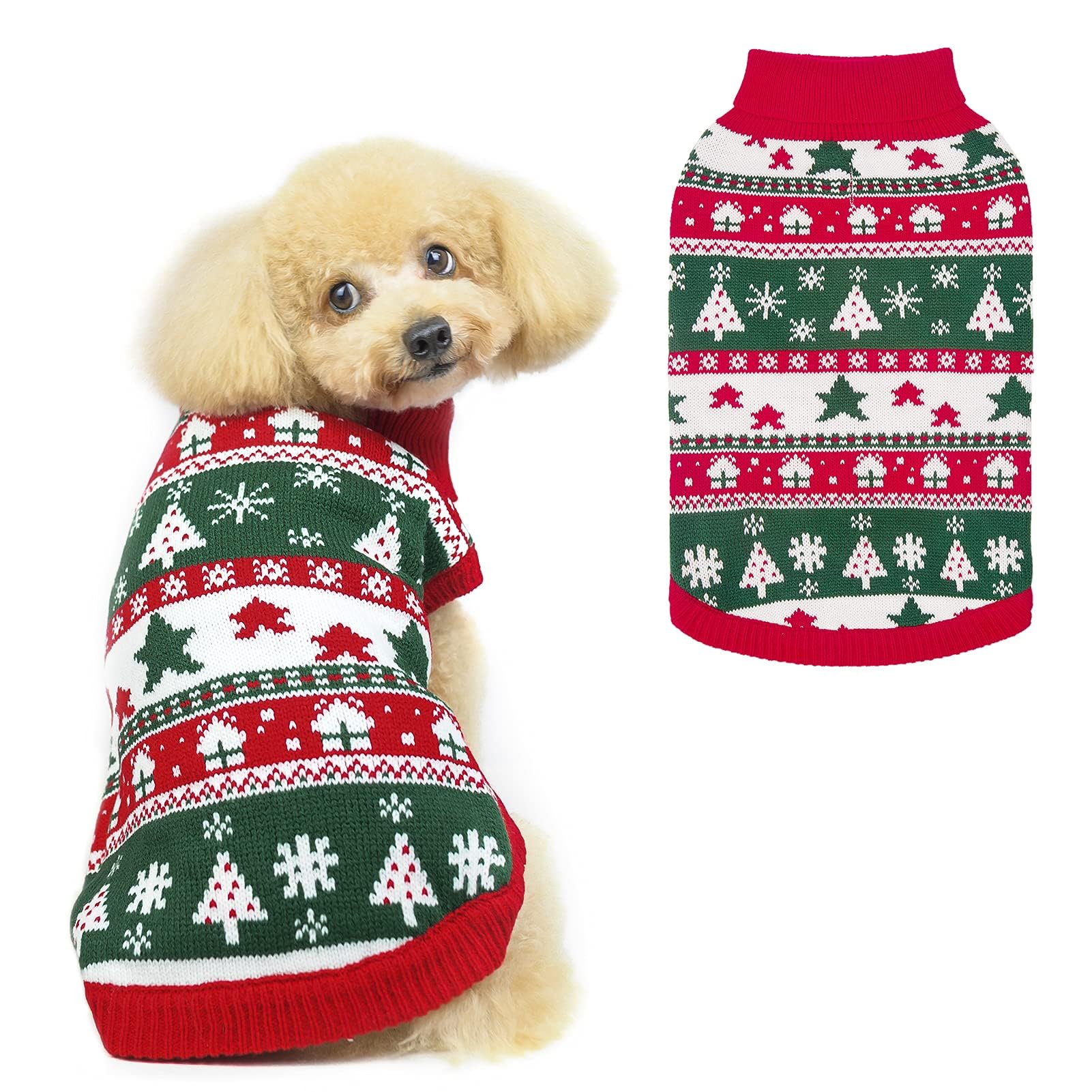 PUPTECK Christmas Dog Jumpers - Soft Warm Outfit Dog Sweaters Cold Weather Coats Knitted Clothes for Small Medium Large Dogs Winter Wearing Costume, Neck 30cm, Chest 46cm, Back 6cm โ image 1