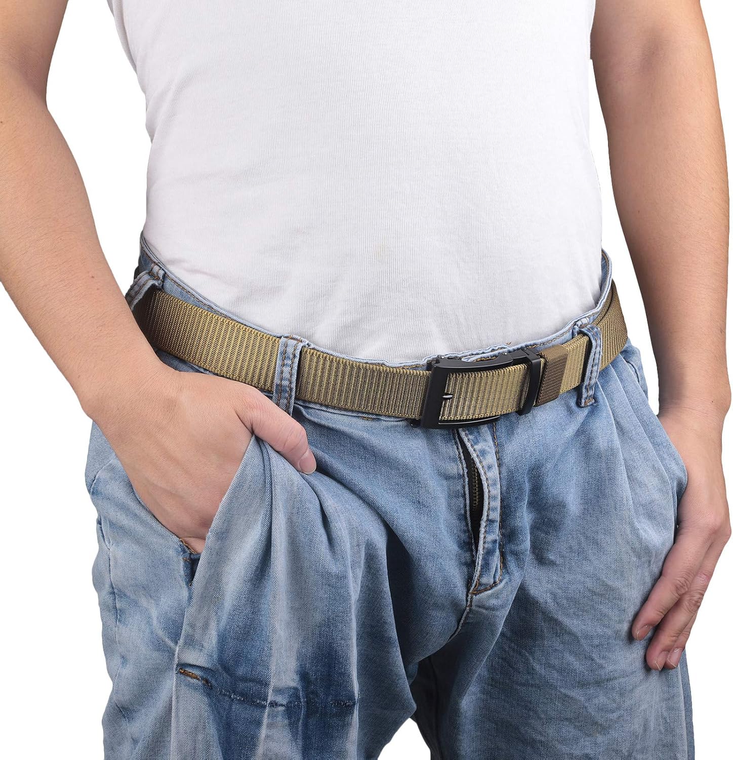 Sportmusie Adjustable Nylon Web Belts for Men Ratchet Belt with Automatic Slide Buckle at  Men’s Clothing store