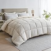 puredown® Organic Cotton Feather Fiber Comforter, All Season Duvet Insert Twin Size, All Season 100% Pure Natural Cotton Cover Breathable Fluffy Feather Comforter with Corner Ties (Beige, 68"x90")
