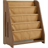 Perugina Wood Kids Bookshelf Fabric 5Tier,WalnutPattern | DutchDesign Montessori Nursery Toddler Baby Book Shelf Rock Bookcase for Kidsroom