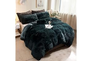 XeGe Plush Shaggy Duvet Cover, Luxury Ultra Soft Crystal Velvet Fuzzy Bedding 1PC(1 Faux Fur Duvet Cover), Fluffy Furry Comforter Cover for Bedroom Home Decoration, Zipper Closure (King, Dark Green)